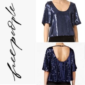 FREE PEOPLE XS Night Fever Sequin Crop Tee Size XS